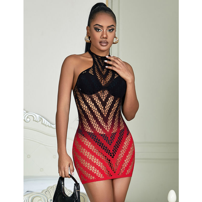 SUBBLIME - 952242 RED AND BLACK GRADIENT ELASTIC MESH DRESS ONE SIZE