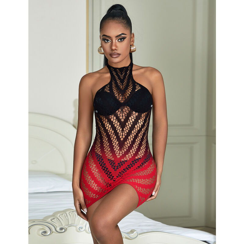 SUBBLIME - 952242 RED AND BLACK GRADIENT ELASTIC MESH DRESS ONE SIZE