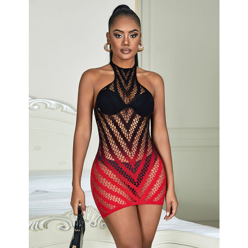 SUBBLIME - 952242 RED AND BLACK GRADIENT ELASTIC MESH DRESS ONE SIZE