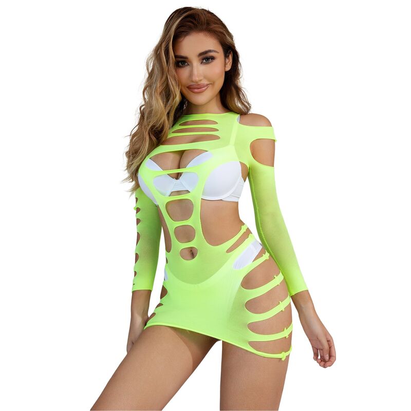 SUBBLIME - 952280 GREEN LONG SLEEVE ELASTIC MESH DRESS ONE SIZE