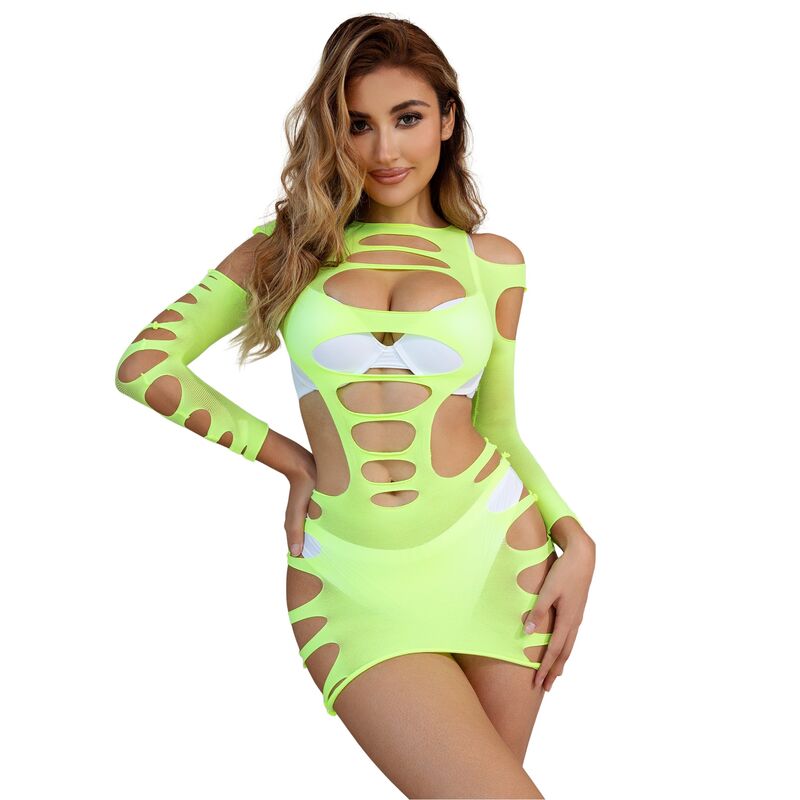 SUBBLIME - 952280 GREEN LONG SLEEVE ELASTIC MESH DRESS ONE SIZE