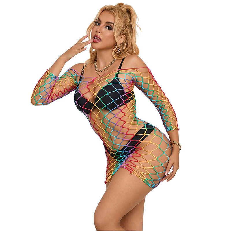 SUBBLIME - 952426 RAINBOW LONG SLEEVE MESH DRESS ONE SIZE