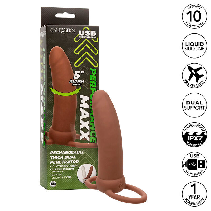 CALEXOTICS - MAXX THICK DOUBLE PENETRATOR 10 VIBRATIONS BROWN