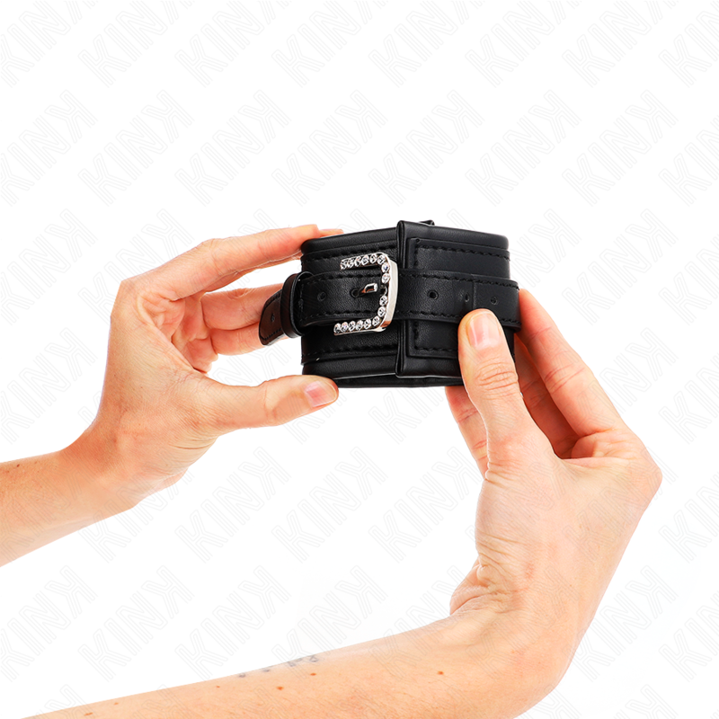 KINK - BLACK RHINESTONE BUCKLE WRISTWRAPS ADJUSTABLE 25-32 CM X 5.5 CM