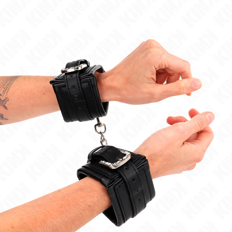KINK - BLACK RHINESTONE BUCKLE WRISTWRAPS ADJUSTABLE 25-32 CM X 5.5 CM