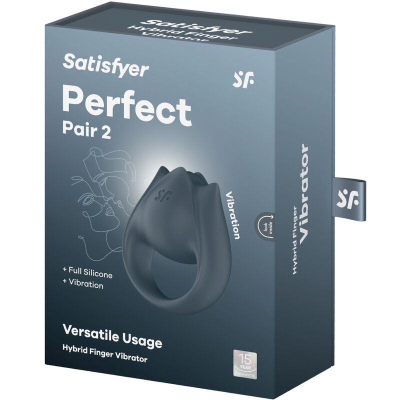 SATISFYER - PERFECT PAIR 2 MULTIVIBRATOR 2 IN 1 COCK RING AND FINGER STIMULATOR GREY