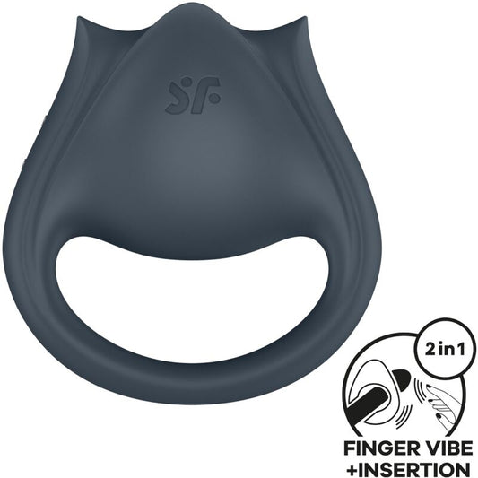 SATISFYER - PERFECT PAIR 2 MULTIVIBRATOR 2 IN 1 COCK RING AND FINGER STIMULATOR GREY