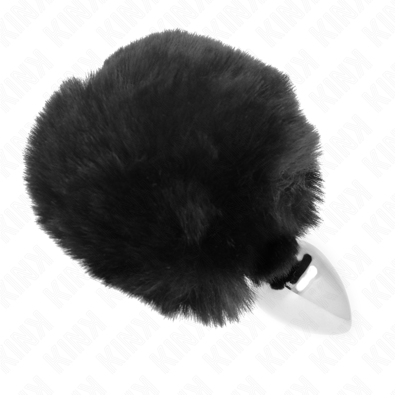 KINK - 7 x 3 CM STAINLESS STEEL PLUG WITH 8 CM BLACK FAUX FUR BUNNY TAIL