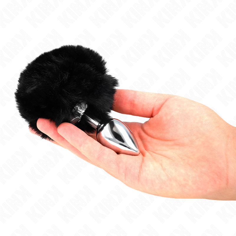 KINK - 7 x 3 CM STAINLESS STEEL PLUG WITH 8 CM BLACK FAUX FUR BUNNY TAIL
