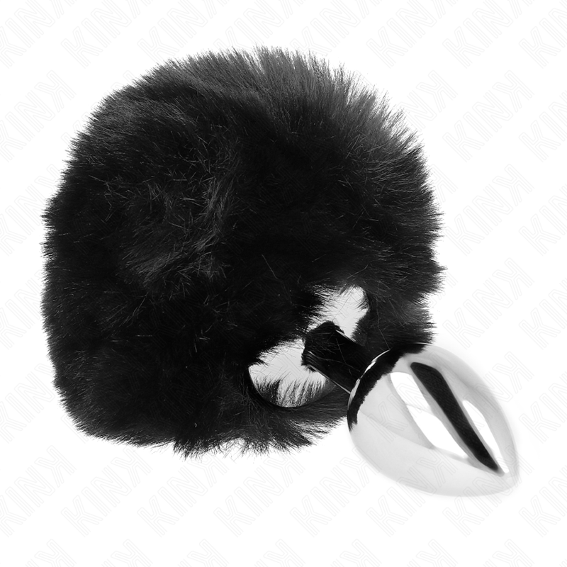 KINK - 7 x 3 CM STAINLESS STEEL PLUG WITH 8 CM BLACK FAUX FUR BUNNY TAIL