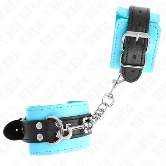 KINK - BLUE FUR LINED HOOK-ON WRISTBANDS ADJUSTABLE 20-28CM X 5.5CM