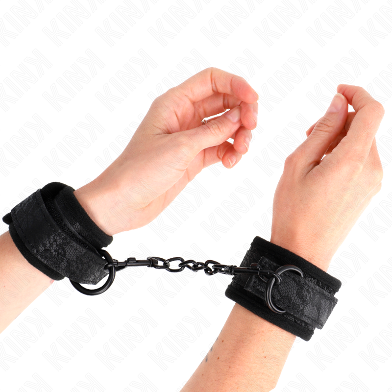 KINK - DARK LACE COVERED CUFFS ADJUSTABLE BLACK NEOPRENE 20-29 CM X 5 CM