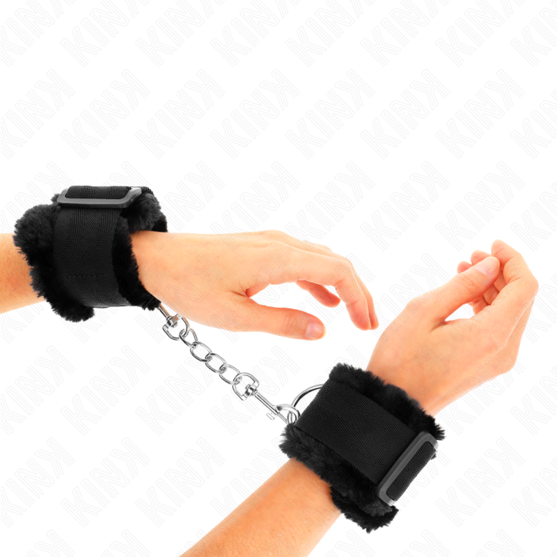 KINK - Adjustable Black Fur Lined Wrist Restraints 17-31 cm x 7 cm