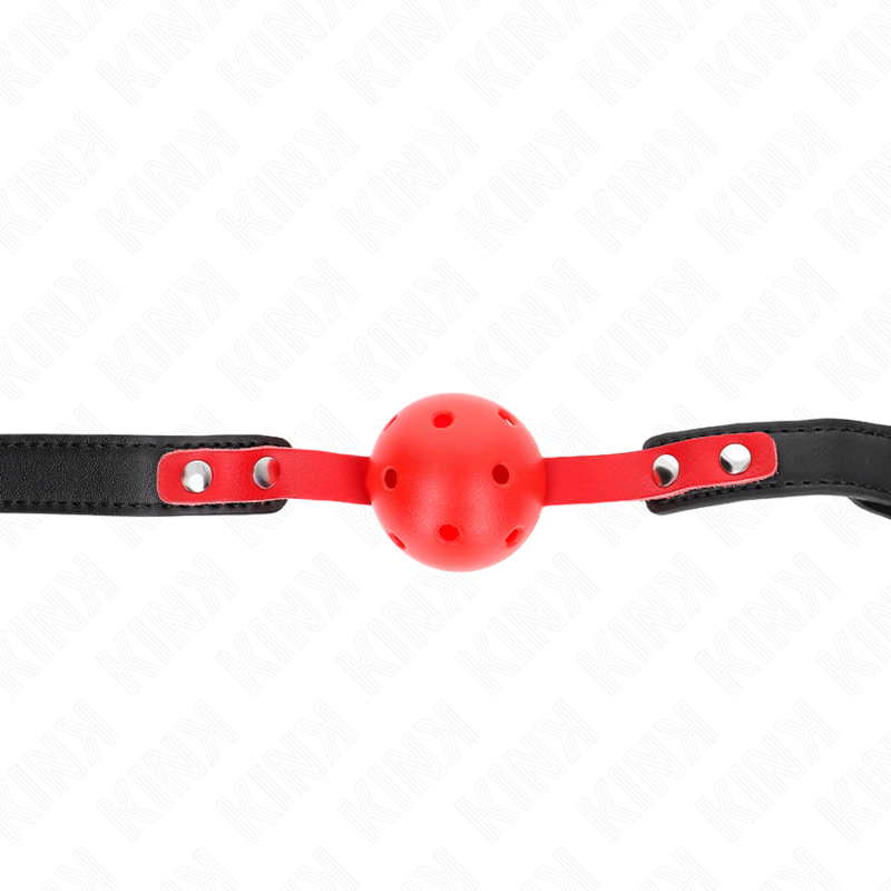 KINK - RED HOLLOW HARD BALL 4 CM BLACK BRACELET GAG 60 x 2 CM ADJUSTABLE 37-52 CM