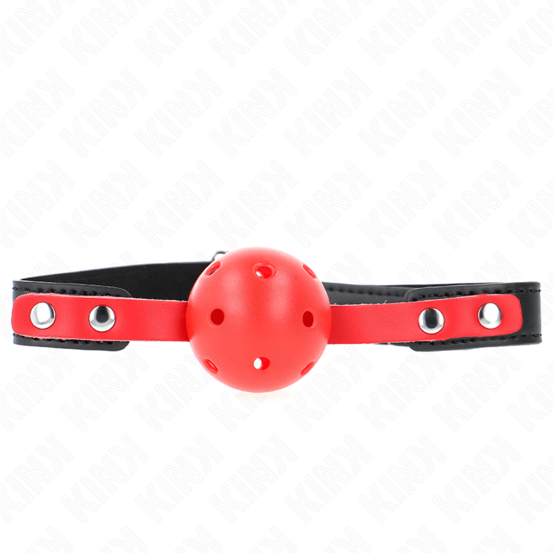 KINK - RED HOLLOW HARD BALL 4 CM BLACK BRACELET GAG 60 x 2 CM ADJUSTABLE 37-52 CM