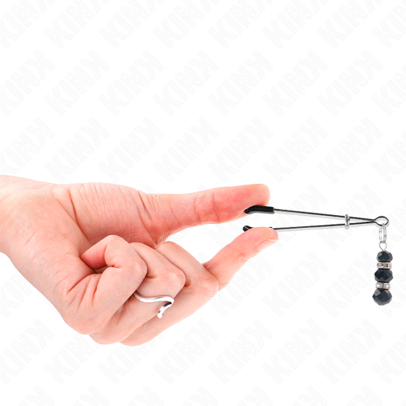 KINK - THIN GOLD NIPPLE CLAMPS WITH 3 BLACK GLASS BALLS 7 CM