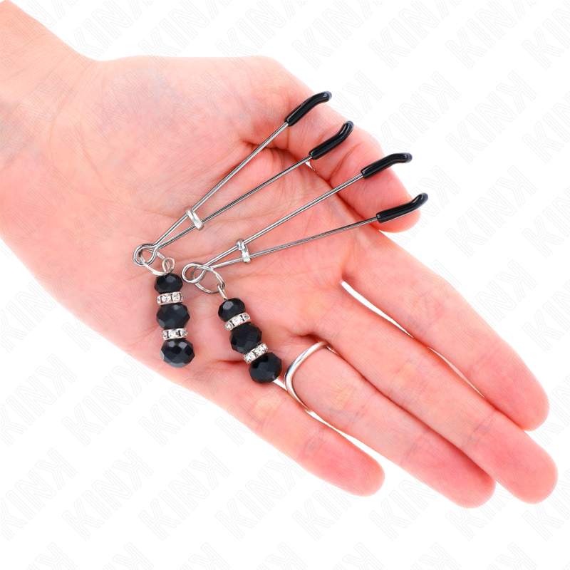 KINK - THIN GOLD NIPPLE CLAMPS WITH 3 BLACK GLASS BALLS 7 CM