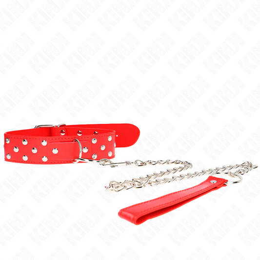 KINK - RIVET RING COLLAR WITH BELT 65 CM RED ADJUSTABLE 36-50 CM X 3.8 CM