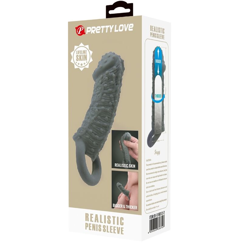 PRETTY LOVE - Realistic Penis Enlarger and Delay Sleeve Model 2 Grey