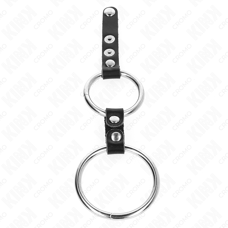 KINK - DOUBLE COCK RING 3.8CM TO 5CM CONNECTED BY LEATHER