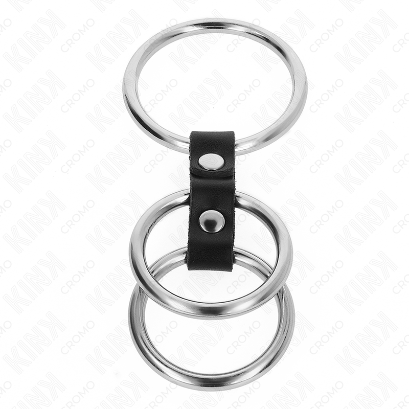 KINK - TRIPLE METAL COCK RING 3.7CM TO 5CM CONNECTED TO LEATHER