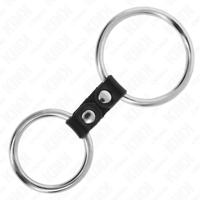 KINK - DOUBLE METAL COCK RING FROM 3.7CM TO 5CM CONNECTED BY LEATHER STRAP MODEL 2