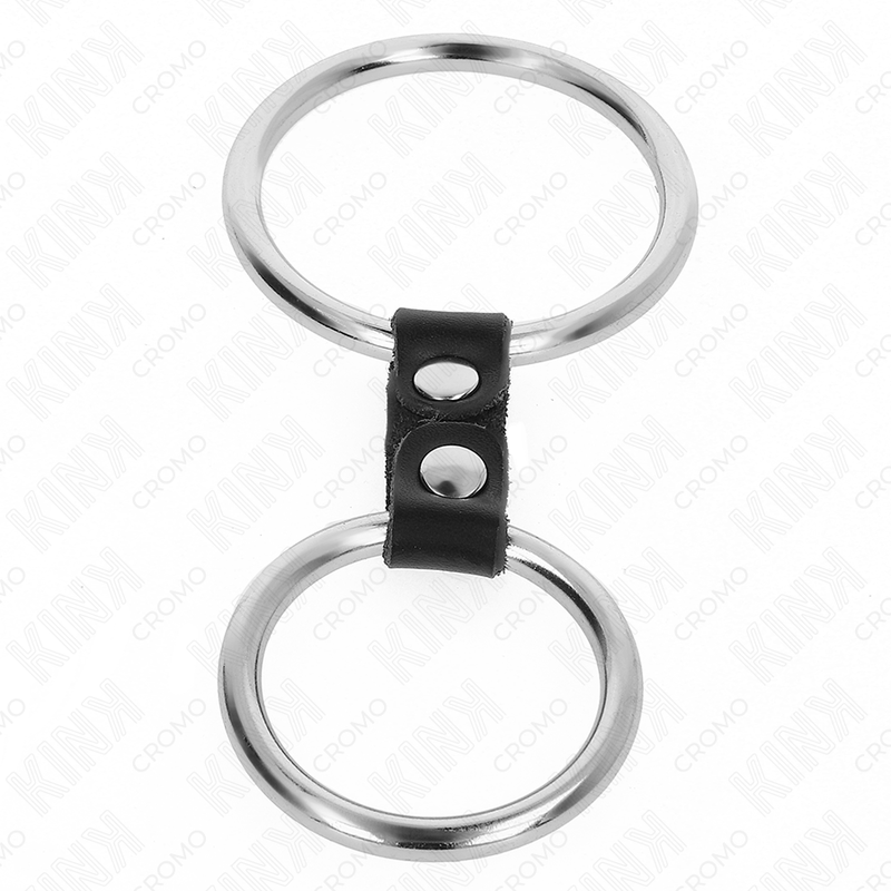 KINK - DOUBLE METAL COCK RING FROM 3.7CM TO 5CM CONNECTED BY LEATHER STRAP MODEL 2