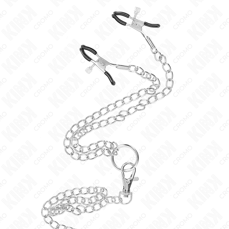 KINK - 1.5" TO 2" TRIPLE CHROME METAL COCK RING WITH 10.25" METAL CHAIN AND NIPPLE CLAMPS MODEL 1