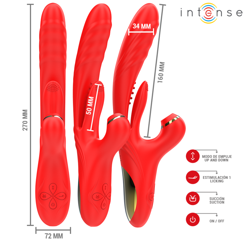 INTENSE - KAROL MULTIFUNCTION VIBRATOR THRUST &amp; STIMULATION &amp; SUCTION RED