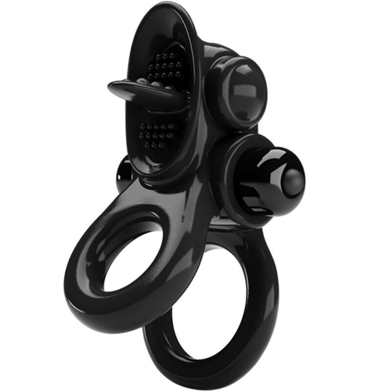 PRETTY LOVE - PASSIONATE RING ANILLO VIBRADOR DOBLE + ESTIMULADOR DE CLÍTORIS NEGRO