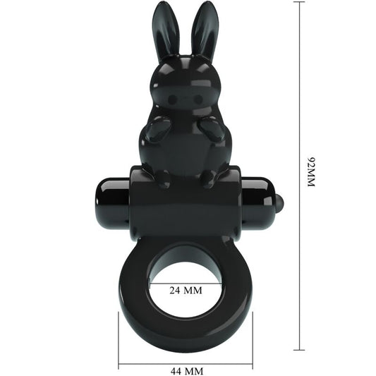 PRETTY LOVE - ANILLO VIBRADOR CONEJO, 10 VIBRACIONES, NEGRO