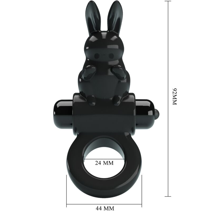 PRETTY LOVE - ANILLO VIBRADOR CONEJO, 10 VIBRACIONES, NEGRO