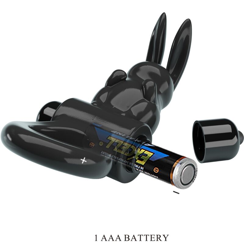 PRETTY LOVE - ANILLO VIBRADOR CONEJO, 10 VIBRACIONES, NEGRO