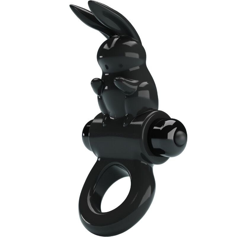 PRETTY LOVE - ANILLO VIBRADOR CONEJO, 10 VIBRACIONES, NEGRO