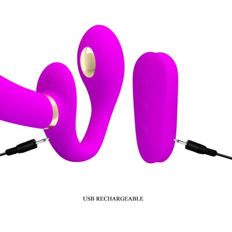 PRETTY LOVE - THUNDERBIRD DOUBLE STRAP-ON VIBRATOR WITH REMOTE CONTROL PURPLE