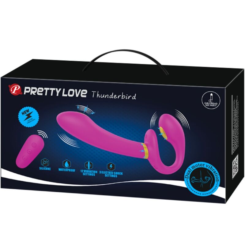 PRETTY LOVE - THUNDERBIRD DOUBLE STRAP-ON VIBRATOR WITH REMOTE CONTROL PURPLE