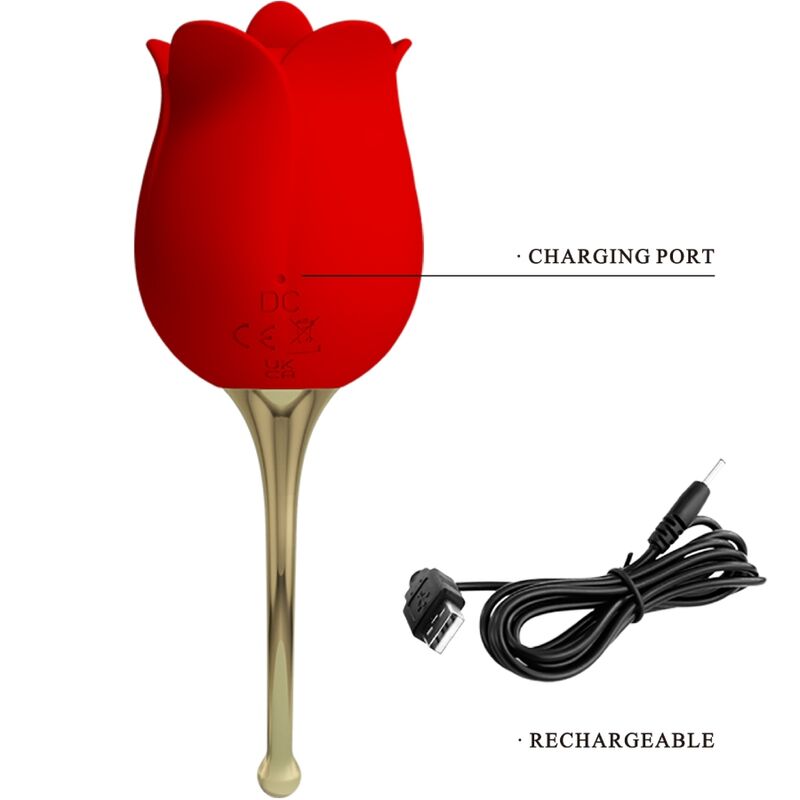 PRETTY LOVE - ROSE LOVER CLITORIS STIMULATOR PINK 12 VIBRATIONS RED