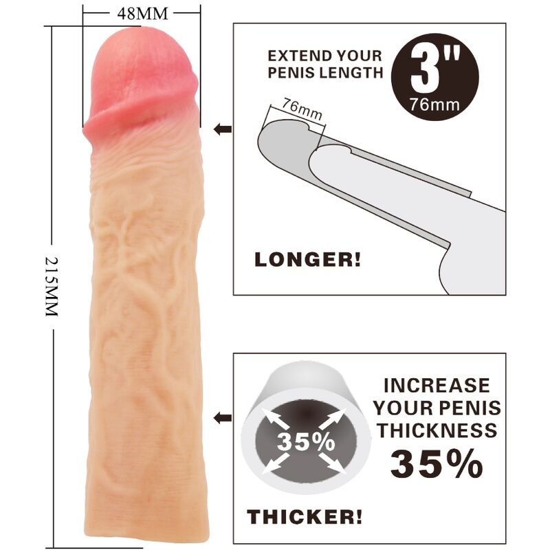 PRETTY LOVE - DEREK PENIS SLEEVE WITH 3 INCH FLESH EXTENSION