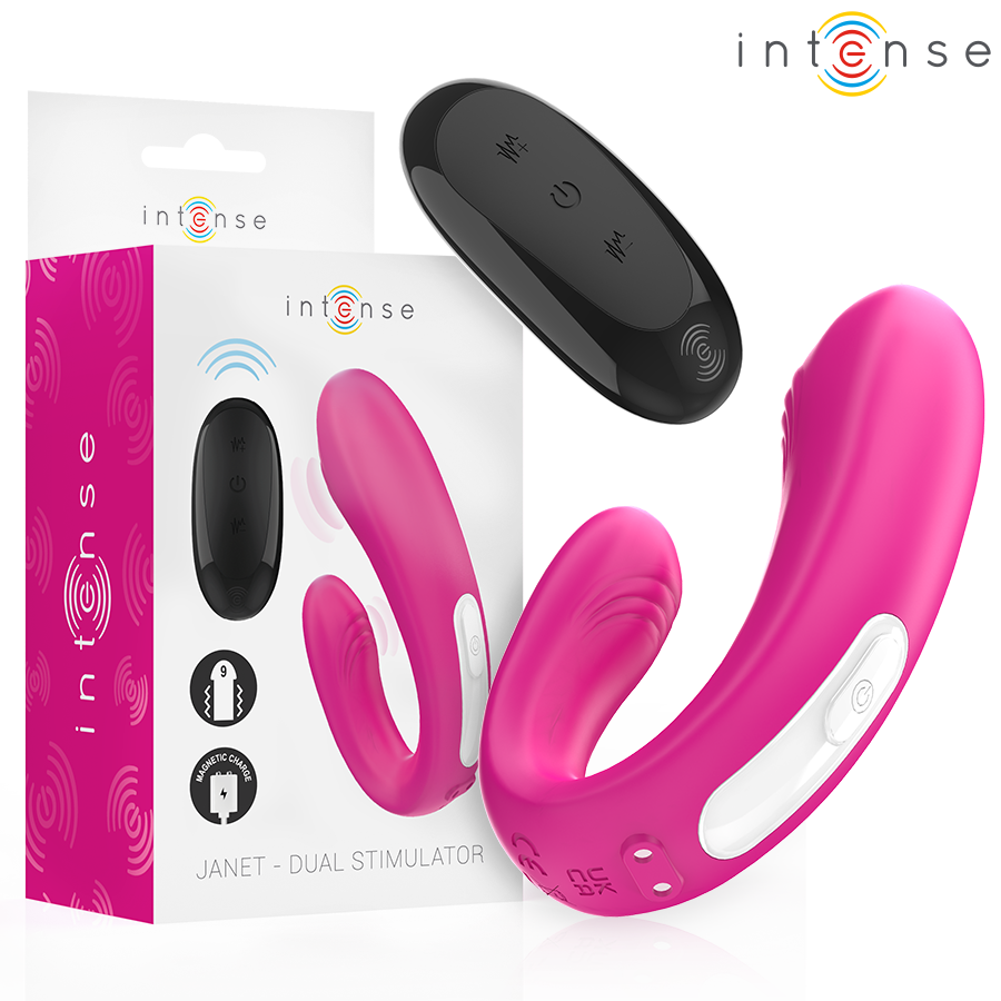 INTENSE - JANET DOUBLE STIMULATEUR ET VIBRATEUR EN U AVEC TÉLÉCOMMANDE ROSE