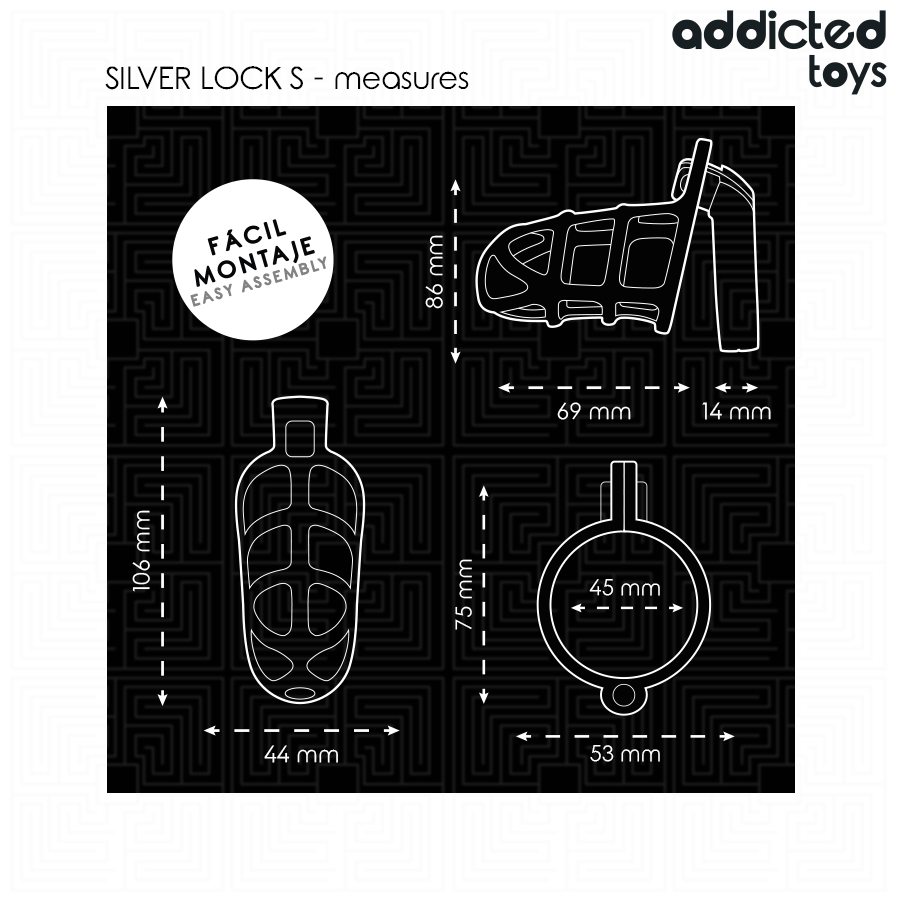 ADDICTED TOYS LOCKED - CAGE À PÉNIS EN MÉTAL AVEC VERROU ARGENT TAILLE S