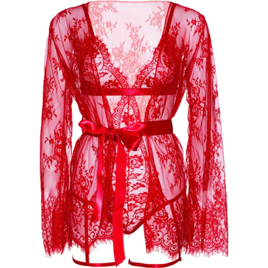 LEG AVENUE - 86123 ENSEMBLE PEIGNOIR ET PORTE-JARRETELLES ROUGE TAILLE S