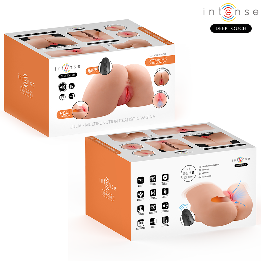 INTENSE DEEP TOUCH - JULIA MASTURBATEUR ANAL ET VAGINAL AVEC SUCCION, CHALEUR, VIBRATION ET EFFETS VOCAUX AVEC TÉLÉCOMMANDE 9 KG