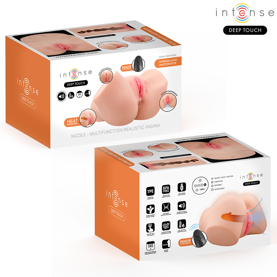 INTENSE DEEP TOUCH - MASTURBATEUR ANAL ET VAGINAL NICOLE AVEC EFFETS DE SUCCION, DE CHALEUR, DE VIBRATION ET VOCAUX, AVEC TÉLÉCOMMANDE, 5,3 KG