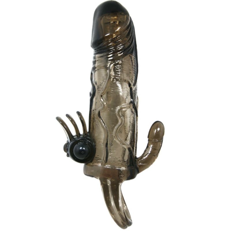 BAILE - BRAVE MAN PENIS COVER WITH CLITORISM AND ANAL STIMULATION DOUBLE BULLET BLACK 16.5 CM