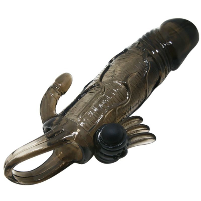 BAILE - BRAVE MAN PENIS COVER WITH CLITORISM AND ANAL STIMULATION DOUBLE BULLET BLACK 16.5 CM