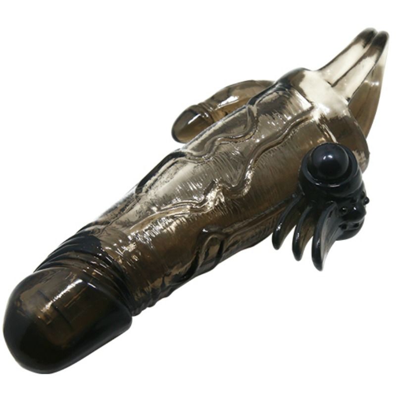 BAILE - BRAVE MAN PENIS COVER WITH CLITORISM AND ANAL STIMULATION DOUBLE BULLET BLACK 16.5 CM