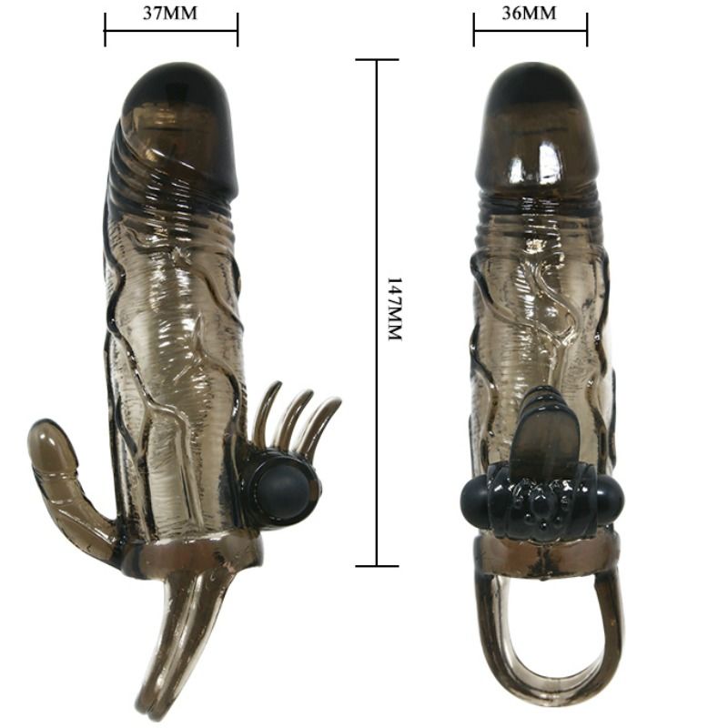 BAILE - BRAVE MAN PENIS COVER WITH CLITORISM AND ANAL STIMULATION DOUBLE BULLET BLACK 16.5 CM